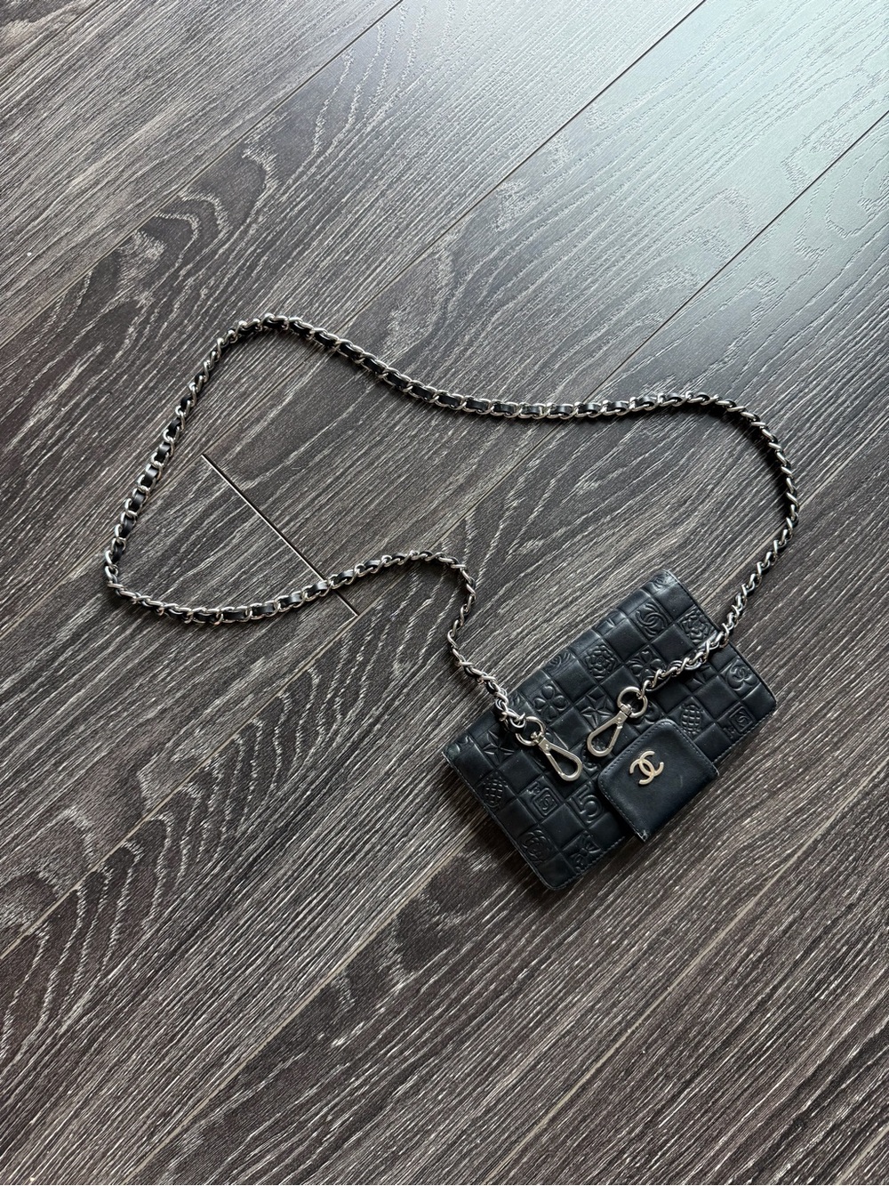 CHANEL Black Quilted Embossed Leather Crossbody with Silver Chain - Picture 3 of 9